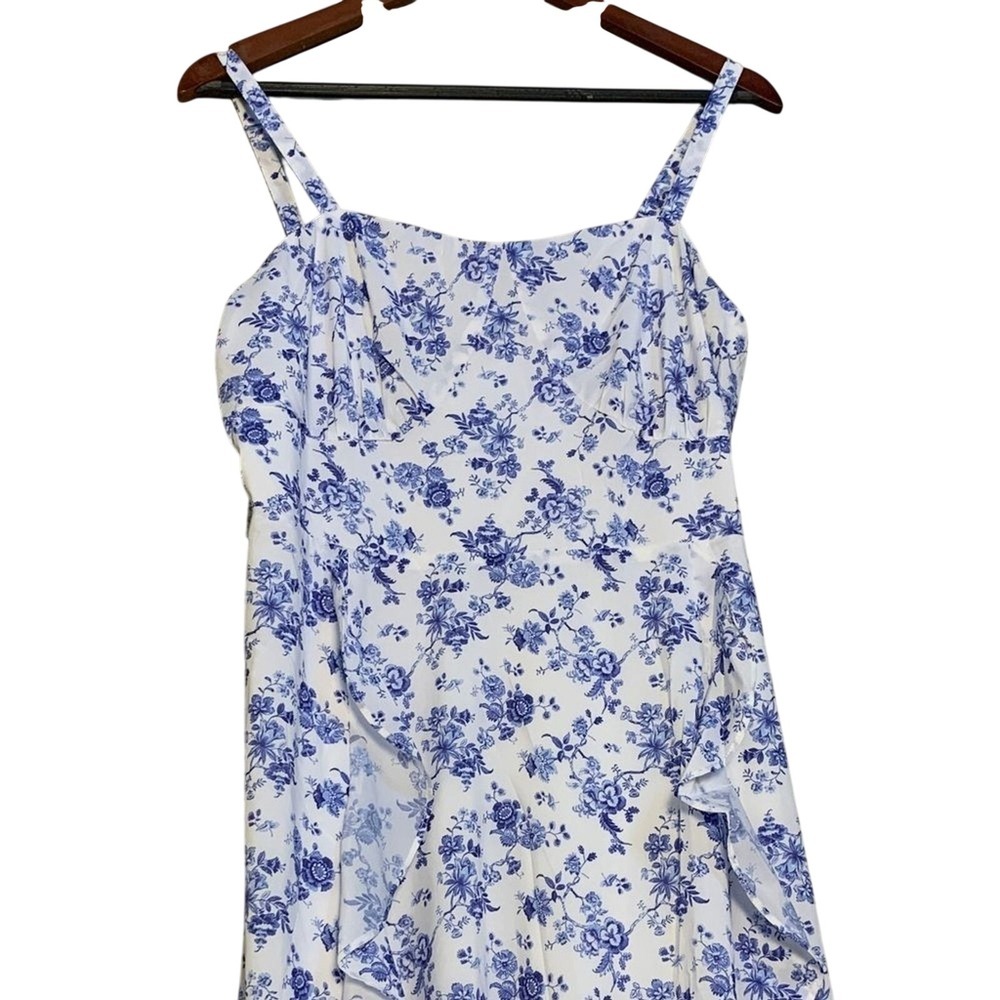 Belle Poque Midi Dress Womens XL Blue White Floral Ruffle‎ Smocked Back NWT - Picture 5 of 11
